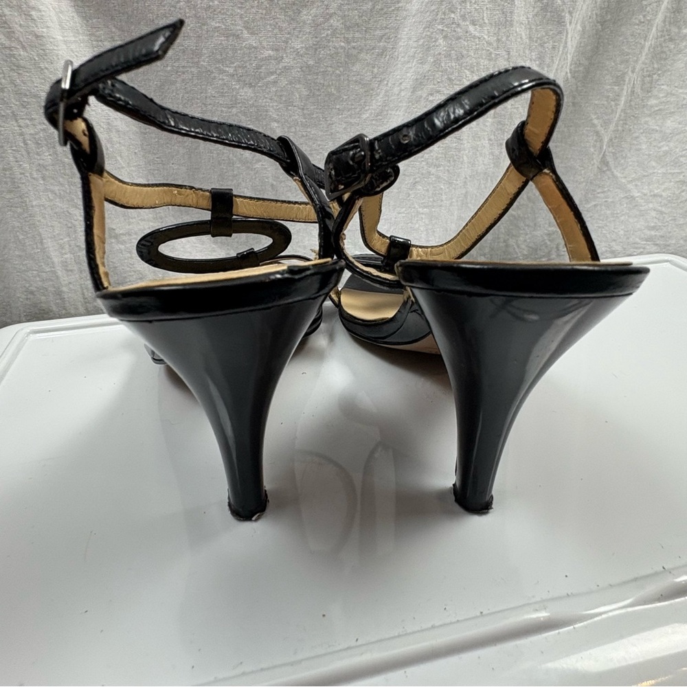 Oscar de la Renta Vintage Red Label Black Patent Leather Strappy Sandal Heels 9 - Picture 6 of 9